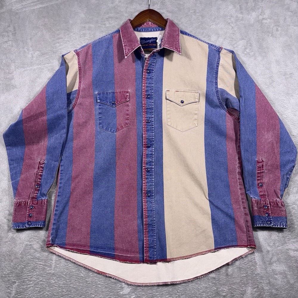 RARE Vintage Wrangler Brushpopper Shirt 17.5 36 XL Western Rodeo Cowboy Striped